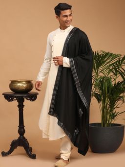 Vastramay - Men Black Viscose Mirror Work Dupatta for Wedding and Festive Wear