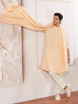 Vastramay - Men Peach Rayon Embroidered Dupatta