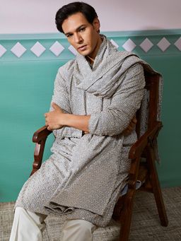 Vastramay - Men Grey Rayon Embroidered Dupatta