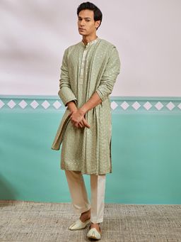 Vastramay - Men Pista Green Rayon Embroidered Dupatta