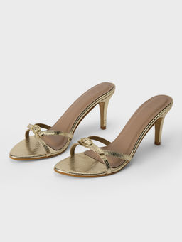 RSVP by Nykaa Fashion - Gold Animal Textured Almond Toe Slip On Heels For Women