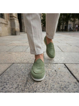 NAUVAB - Nagra Olive Suede Round Toe Loafer
