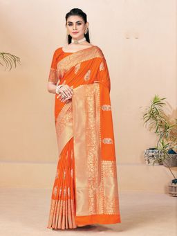 EXCLUSIVA - Orange Banarasi Saree with Unstitched Blouse