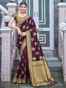 Odette - Wine Silk Saree with Unstitched Blouse