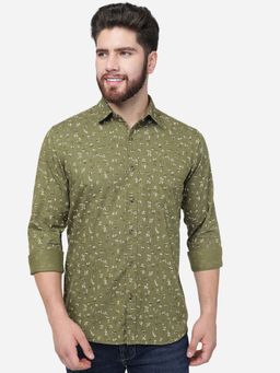 JadeBlue - Men Vineyard Green Printed Slim Fit Casual Shirt