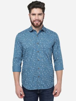 JadeBlue - Men Celestial Blue Printed Slim Fit Casual Shirt