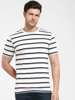 Selected - White Striped Crew Neck T-shirt