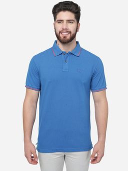 Greenfibre - Men Imperial Blue Solid Slim Fit Polo T Shirt