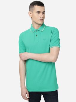 Greenfibre - Men Mint Green Cotton Blend Slim Fit Solid Polo T Shirt