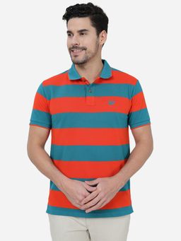 Greenfibre - Men Multi Color Stripes Slim Fit Polo T Shirt