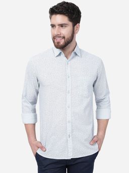 Greenfibre - Men Oyster White Cotton Slim Fit Printed Semi Casual Shirt