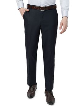 Metal - Men's Comfy Blue Terry Rayon Slim Fit Solid Formal Trouser