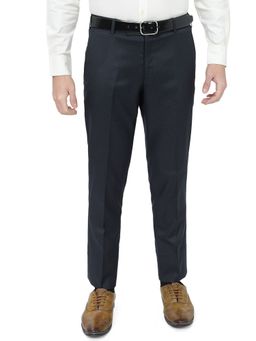 JadeBlue - Men's Navy Blue Checked Super Slim Fit Formal Trouser