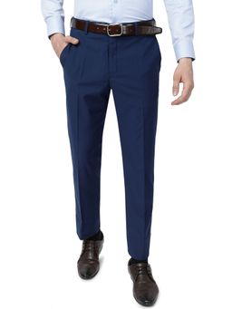 Greenfibre - Men's Blue Terry Rayon Slim Fit Solid Formal Trouser