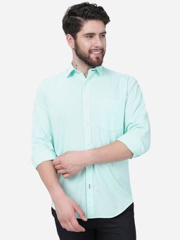 Greenfibre - Men Green Cotton Smart Fit Solid Casual Shirt