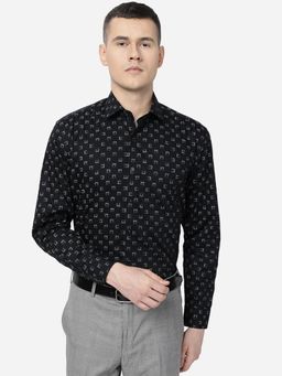 JadeBlue - Men Black Cotton Slim Fit Printed Formal Shirt
