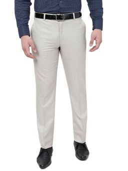 Greenfibre - Men's Beige Terry Rayon Classic Fit Solid Formal Trouser