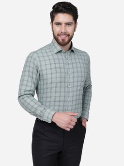 Greenfibre - Men Pista Green Cotton Blend Slim Fit Checks Formal Shirt