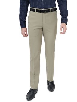 Greenfibre - Men's Khaki Solid Slim Fit Formal Trouser
