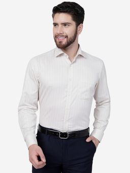 Greenfibre - Men Beige Cotton Blend Slim Fit Stripes Formal Shirt