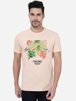 JadeBlue - Men Peach Printed Slim Fit T Shirt