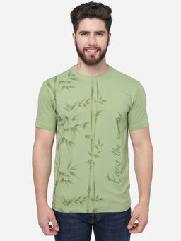JadeBlue - Men Leaf Green Printed Slim Fit T Shirt