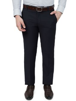 Greenfibre - Men's Navy Blue Terry Rayon Slim Fit Solid Formal Trouser