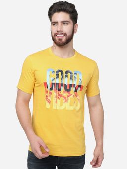 Greenfibre - Men Golden Yellow Printed Slim Fit T Shirt