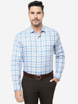 Metal - Men Blue Checks Slim Fit Formal Shirt
