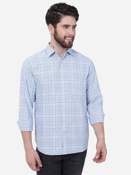 Greenfibre - Men Dusk Blue Cotton Slim Fit Checks Semi Casual Shirt