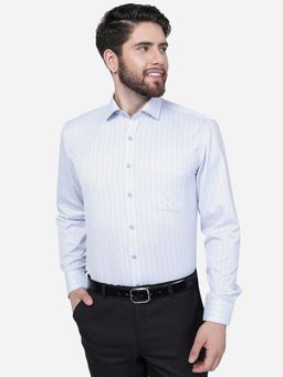 Greenfibre - Men White Cotton Blend Slim Fit Stripes Formal Shirt