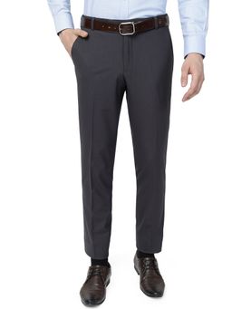 JadeBlue - Men's Grey Terry Rayon Super Slim Fit Solid Formal Trouser