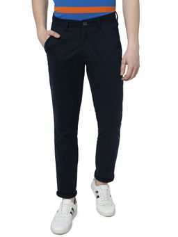 Greenfibre - Men's Solid Navy Blue Cotton Neo Fit Casual Trouser