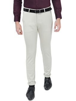 JB Studio - Men's Beige Solid Slim Fit Formal Trouser
