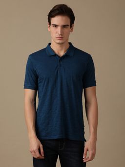 Wrangler - Men Textured Blue Polo T Shirt Regular