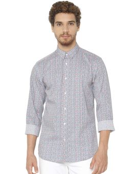 Jack & Jones - Blue Printed Slim Fit Full Sleeves Shirt