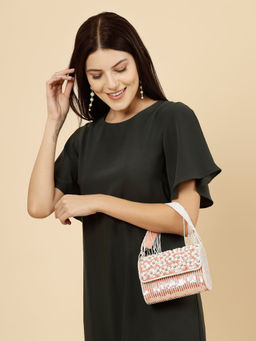 Anekaant - Coffer Coral & White Floral Embellished Faux Silk Clutch