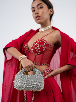 House of D'oro - Handmade Ash Grey Pearl Hobo Handbag