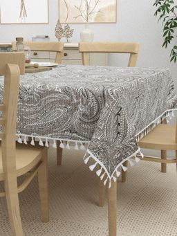 Home Affairs - Cotton 4-Seater Table Cover With Tassels Dining Table Protector - Grey
