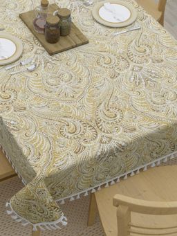 Home Affairs - Cotton 4-Seater Table Cover With Tassels Dining Table Protector- Gold