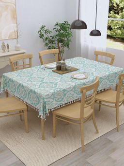 Home Affairs - Cotton 4-Seater Table Cover With Tassels - Turquoise Blue