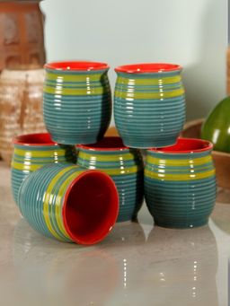Unravel India - Green Ceramic Kulhad -110 Ml (Pack of 6)