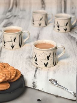 Unravel India - White Ceramic Mugs - 150 Ml (Pack of 6)