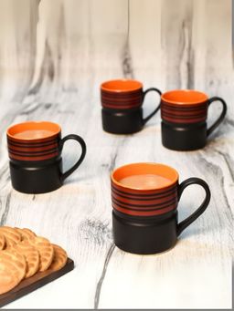 Unravel India - Black Ceramic Mugs (Pack Of 6) 150 Ml (Pack of 6)