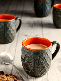 Unravel India - Grey Ceramic Mugs - 150 Ml (Pack of 6)