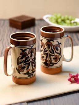 Unravel India - Brown Beer Mugs (Pack of 2)