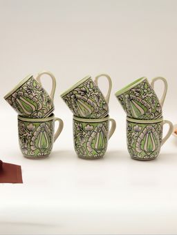 Unravel India - Green Ceramic Mugs (Pack of 6)