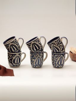 Unravel India - Blue Ceramic Coffee/Tea Mugs (Pack of 6)