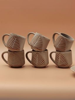 Unravel India - Grey & Brown Ceramic Coffee Mugs (Pack of 6)
