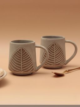 Unravel India - Grey & Brown Ceramic Coffee Mugs (Pack of 2)